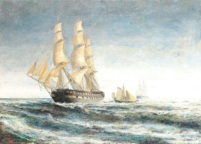Arvid Johanson Skepp till havs Norge oil painting art